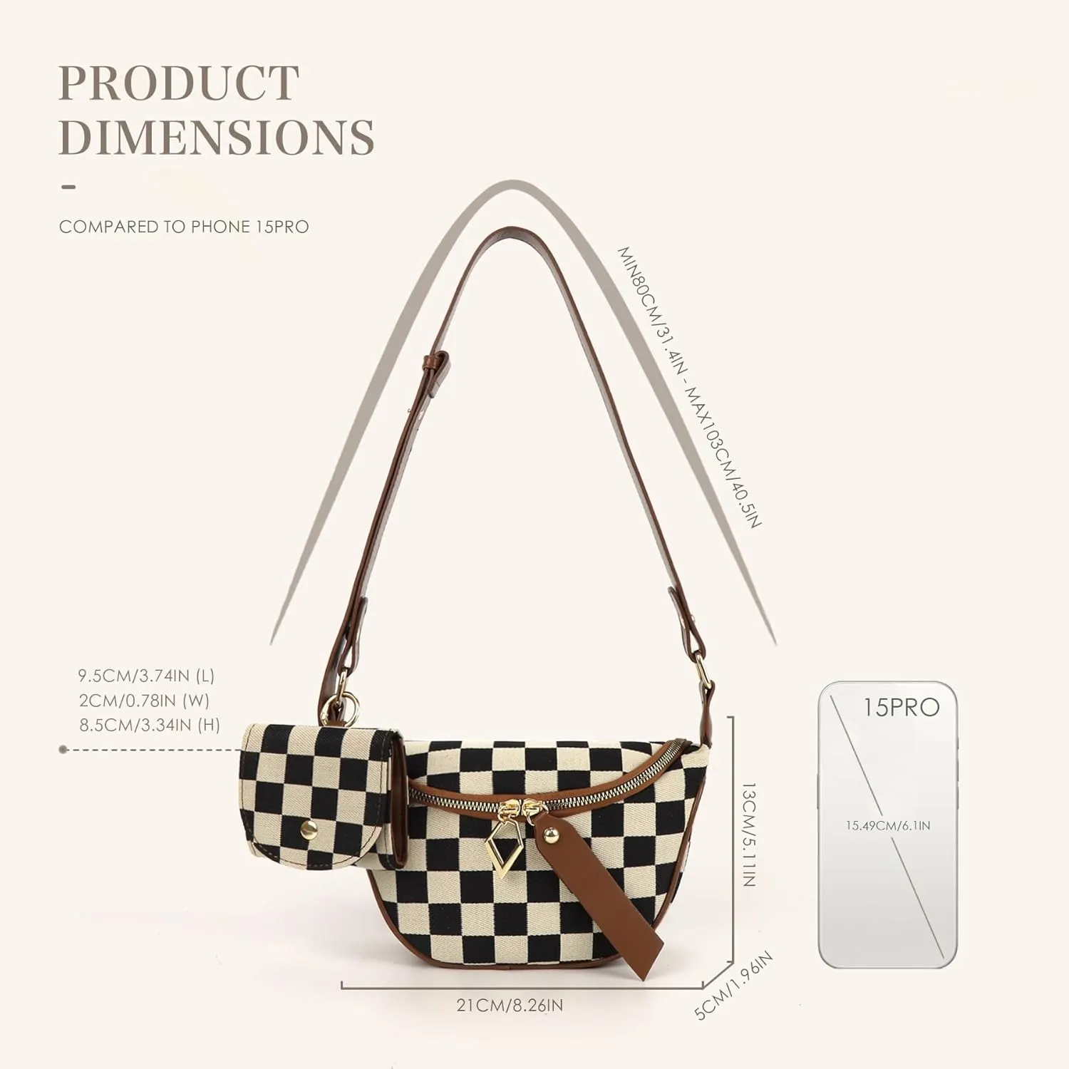 Fanny Packs for Women,Checkered Crossbody Bag Checkered Purse Black and White Bum Bags Checkerboard Belt Bag