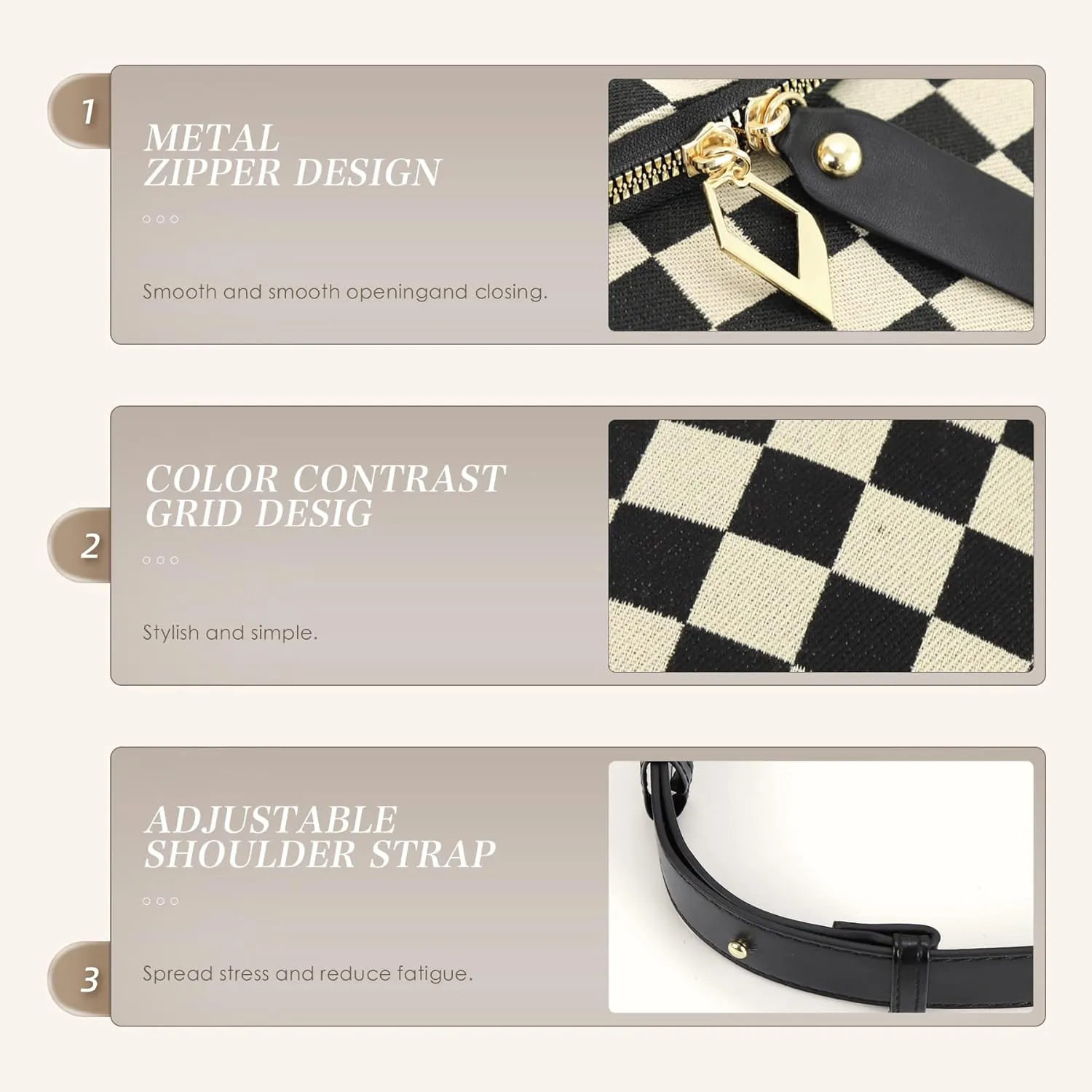 Fanny Packs for Women,Checkered Crossbody Bag Checkered Purse Black and White Bum Bags Checkerboard Belt Bag