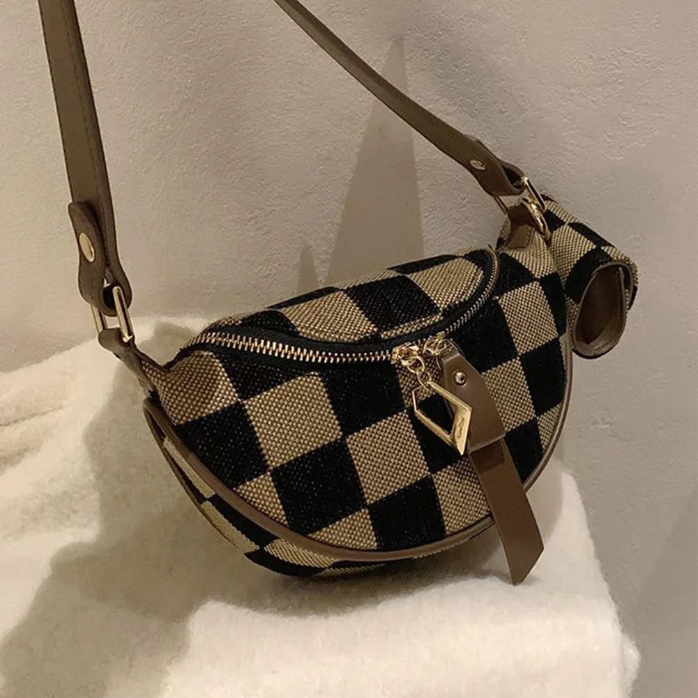 Fanny Packs for Women,Checkered Crossbody Bag Checkered Purse Black and White Bum Bags Checkerboard Belt Bag