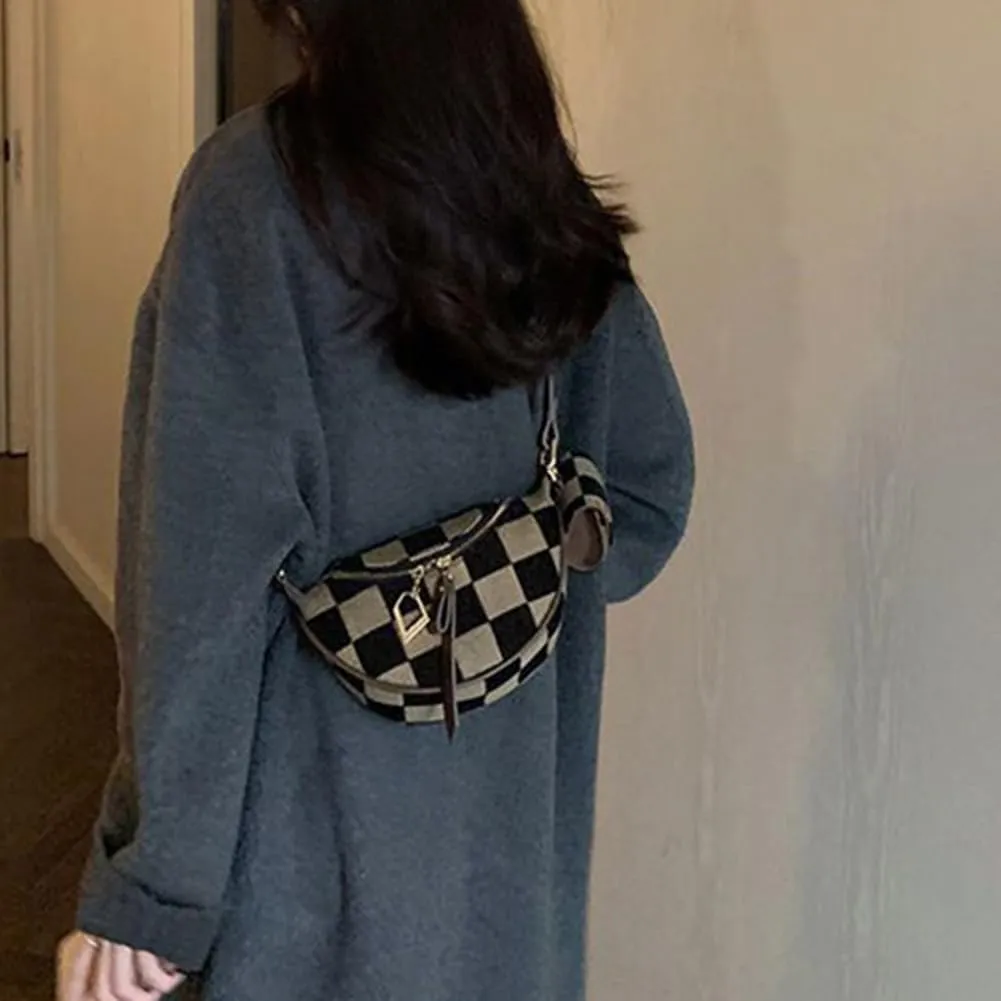 Fanny Packs for Women,Checkered Crossbody Bag Checkered Purse Black and White Bum Bags Checkerboard Belt Bag