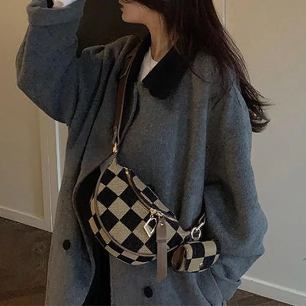Fanny Packs for Women,Checkered Crossbody Bag Checkered Purse Black and White Bum Bags Checkerboard Belt Bag