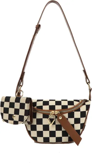 Fanny Packs for Women,Checkered Crossbody Bag Checkered Purse Black and White Bum Bags Checkerboard Belt Bag