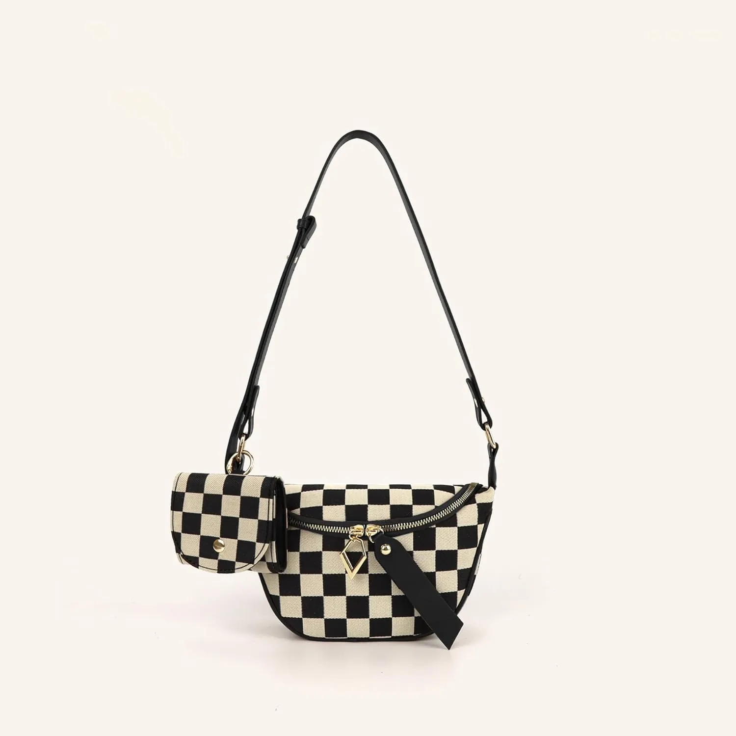 Fanny Packs for Women,Checkered Crossbody Bag Checkered Purse Black and White Bum Bags Checkerboard Belt Bag