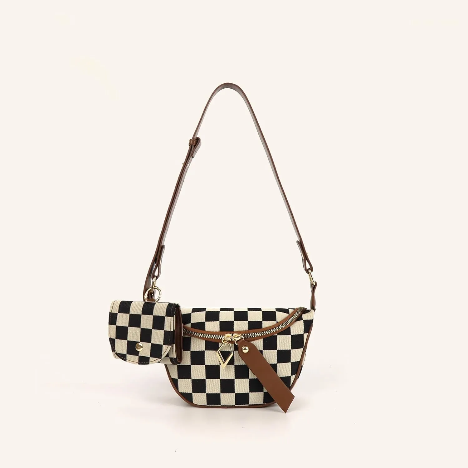 Fanny Packs for Women,Checkered Crossbody Bag Checkered Purse Black and White Bum Bags Checkerboard Belt Bag