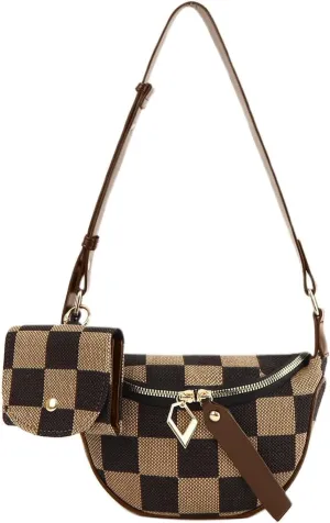 Fanny Packs for Women,Checkered Crossbody Bag Checkered Purse Black and White Bum Bags Checkerboard Belt Bag
