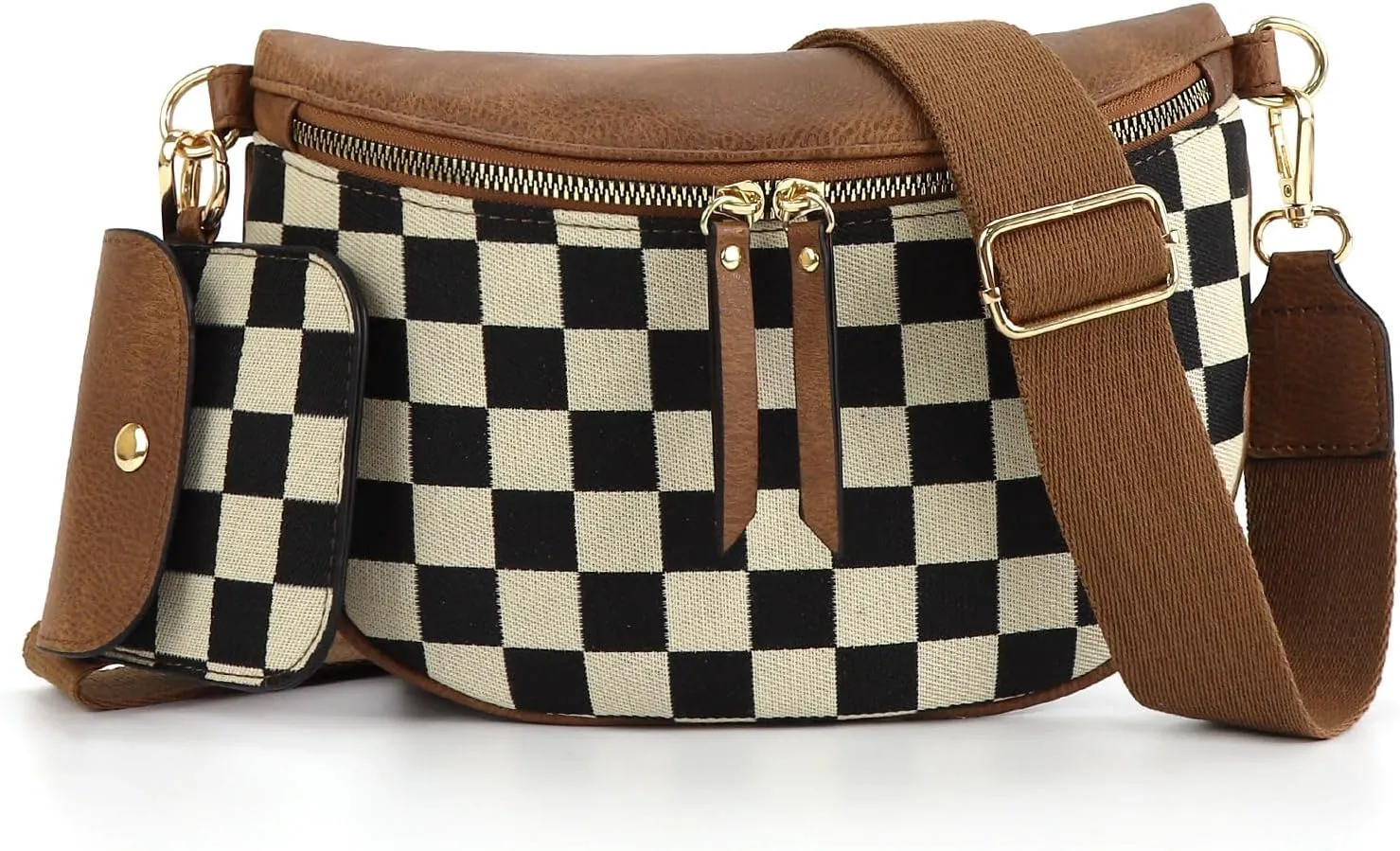 Fanny Packs for Women,Checkered Crossbody Bag Checkered Purse Black and White Bum Bags Checkerboard Belt Bag