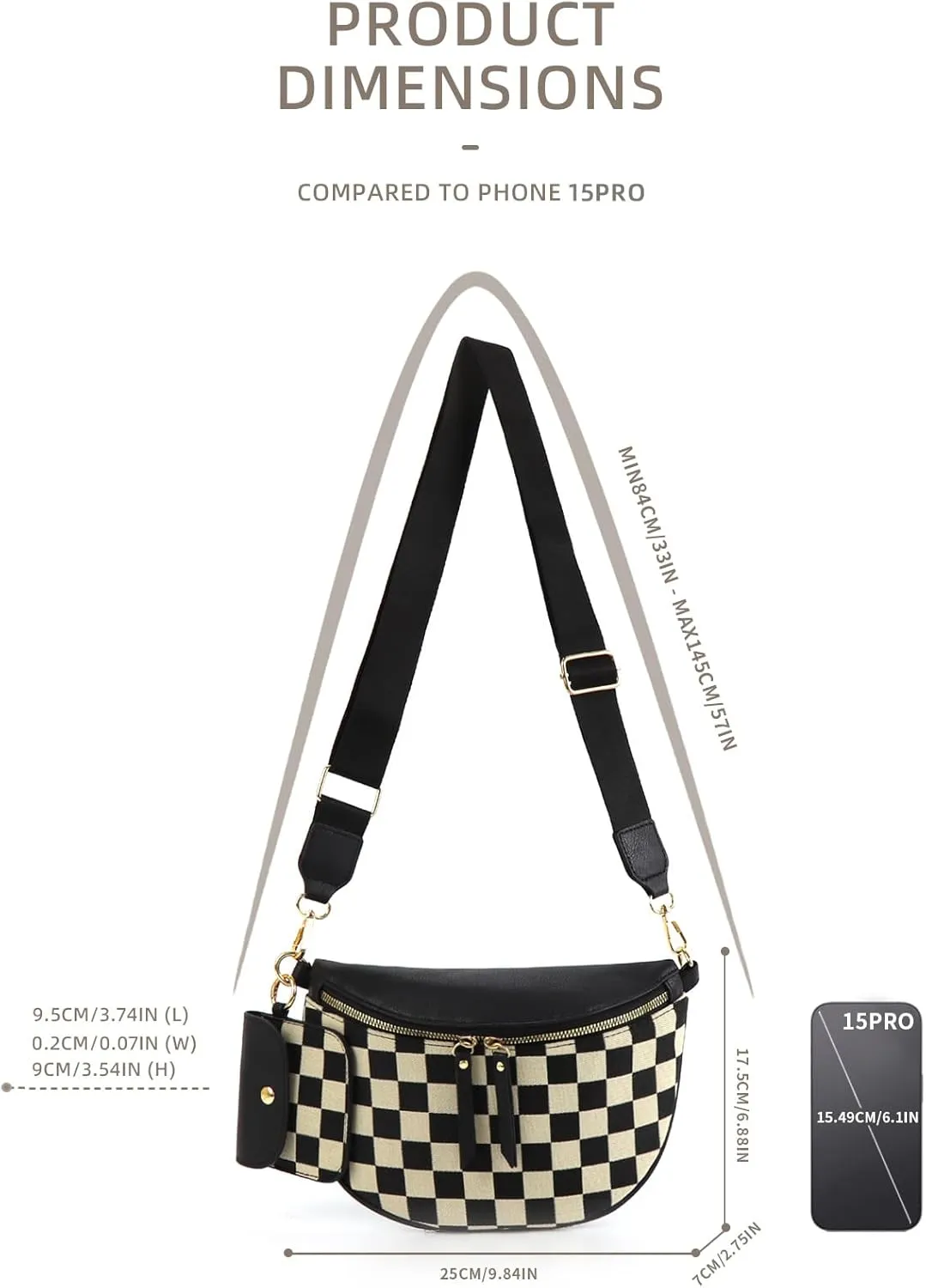 Fanny Packs for Women,Checkered Crossbody Bag Checkered Purse Black and White Bum Bags Checkerboard Belt Bag