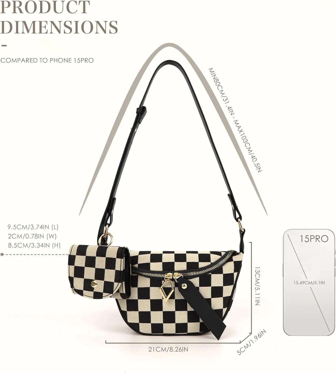 Fanny Packs for Women,Checkered Crossbody Bag Checkered Purse Black and White Bum Bags Checkerboard Belt Bag