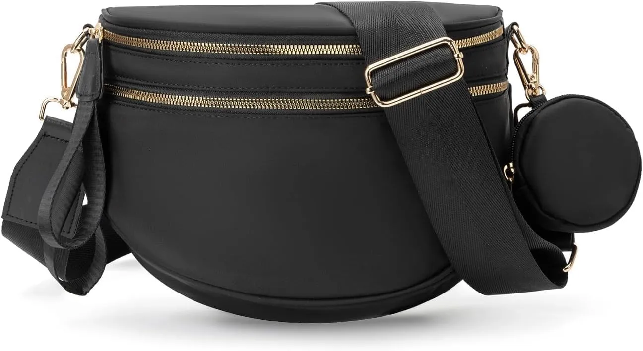 Fanny Packs for Women,Checkered Purse Checkered Bum Bags Nylon Crossbody Bag Leopard Clutch with Coin Purse (BLACK)