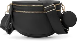 Fanny Packs for Women,Checkered Purse Checkered Bum Bags Nylon Crossbody Bag Leopard Clutch with Coin Purse (BLACK)