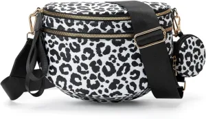 Fanny Packs for Women,Checkered Purse Checkered Bum Bags Nylon Crossbody Bag Leopard Clutch with Coin Purse (Leopard Black)
