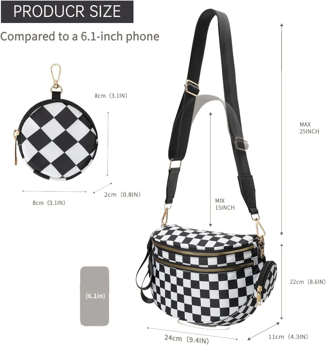 Fanny Packs for Women,Checkered Purse Checkered Bum Bags Nylon Crossbody Bag Leopard Clutch with Coin Purse (Leopard Black)