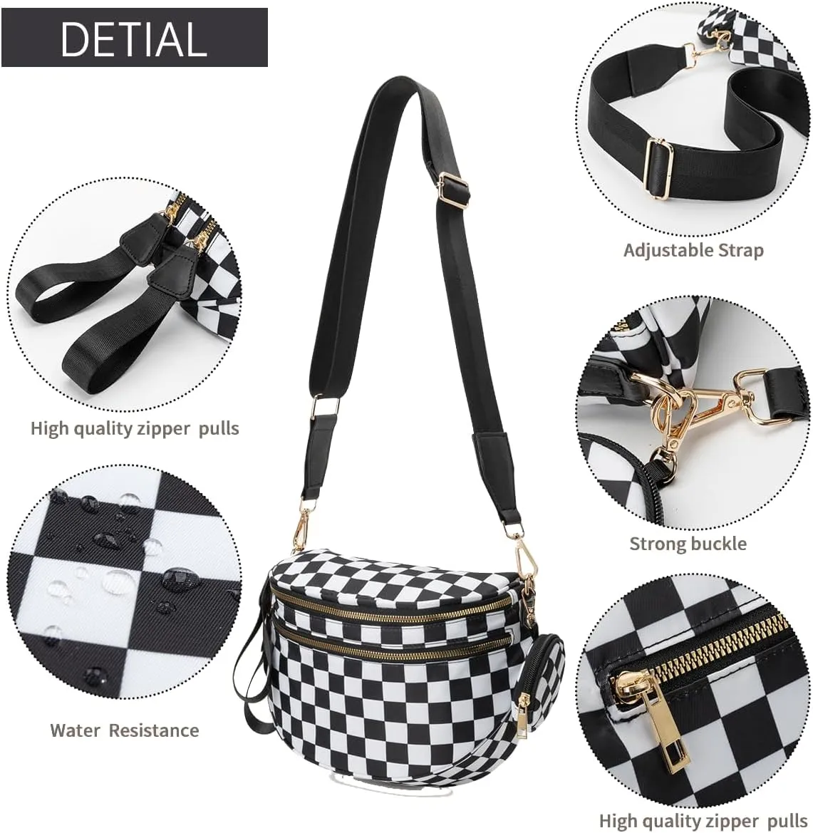 Fanny Packs for Women,Checkered Purse Checkered Bum Bags Nylon Crossbody Bag Leopard Clutch with Coin Purse (Leopard Black)