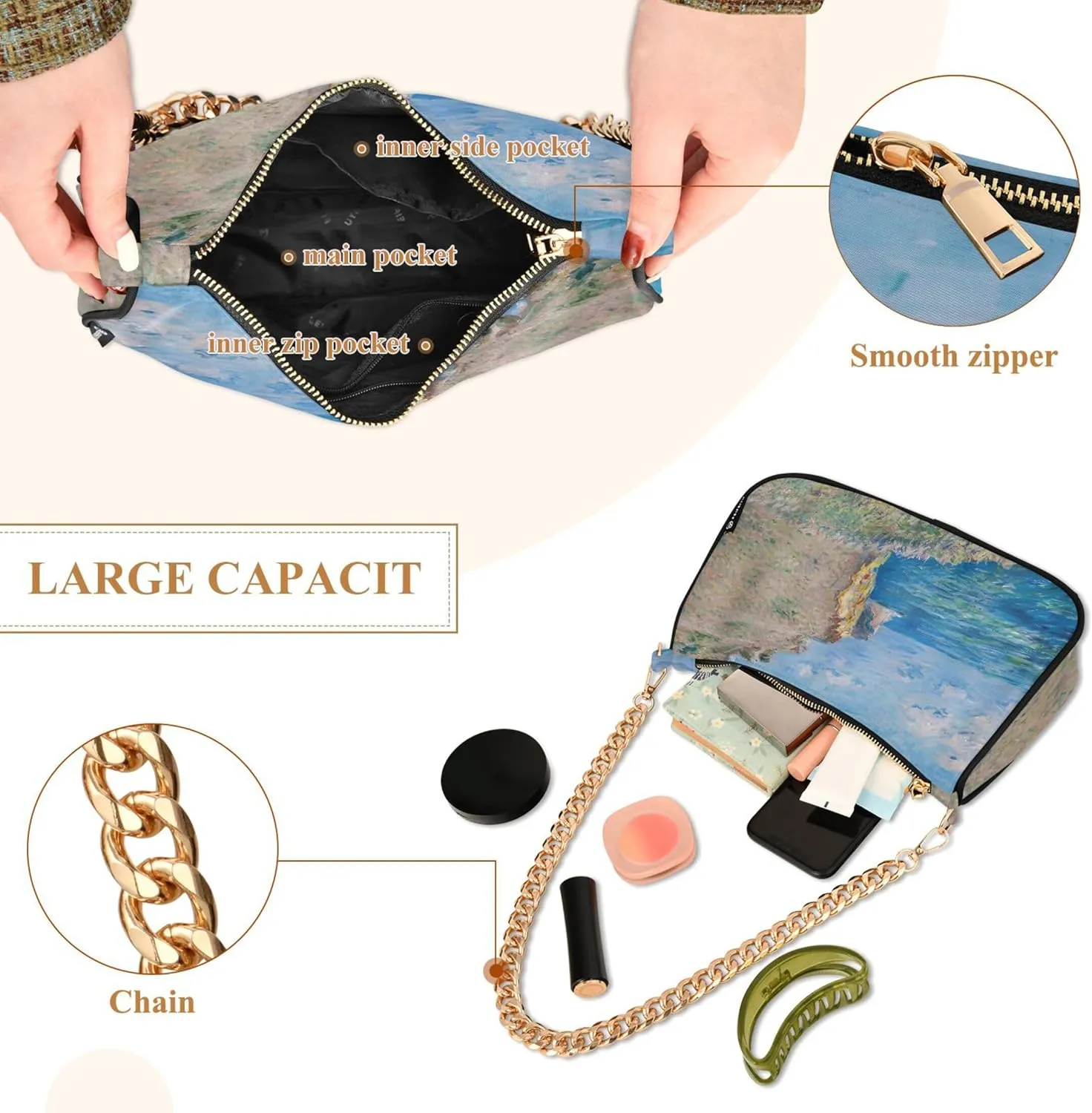Fantasy Mermaid under Sea Tote Bag Purse Hobo Tote Bag Womens Vintage Handbags Chain Small Shoulder Bag