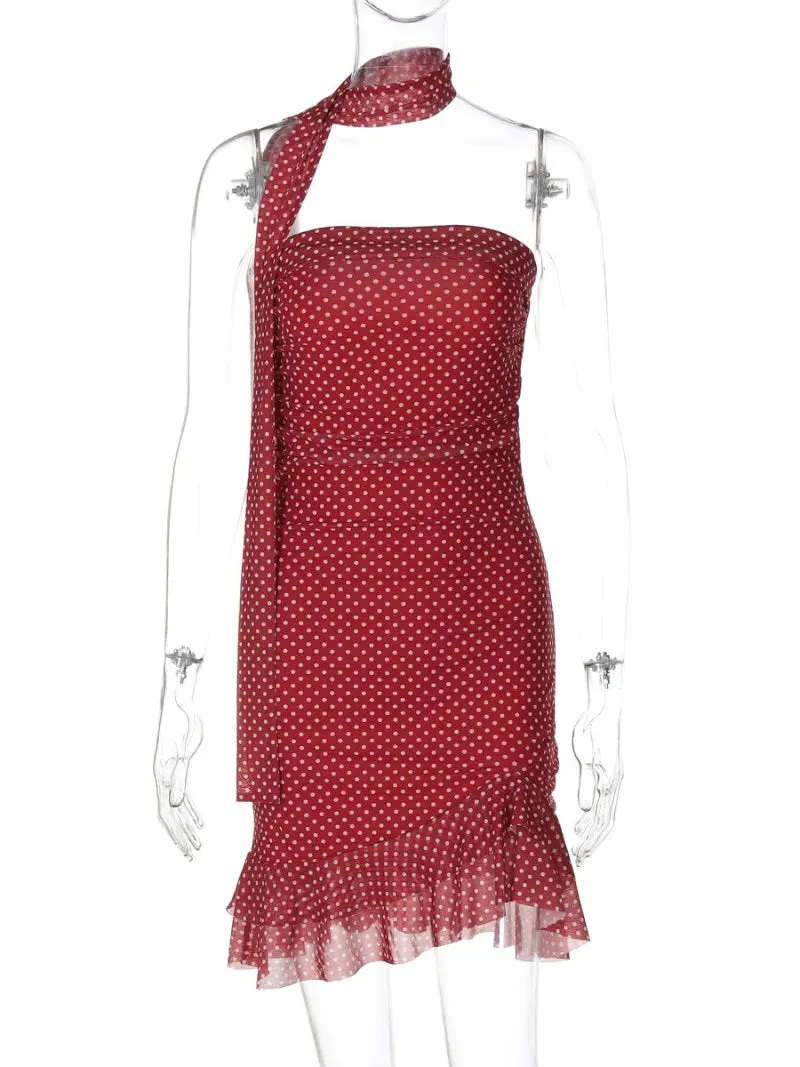 Fashion Polka Dot Wrap Dress for Women - Sleeveless Short Party Gown