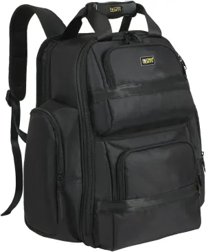 FASITE Tool Bag Backpack - Heavy Duty Professional Storage & Organizer for Contractor, Electrician, Plumber, HVAC, Large Front Flap Fit 13" -17" Laptops Notebook, Black