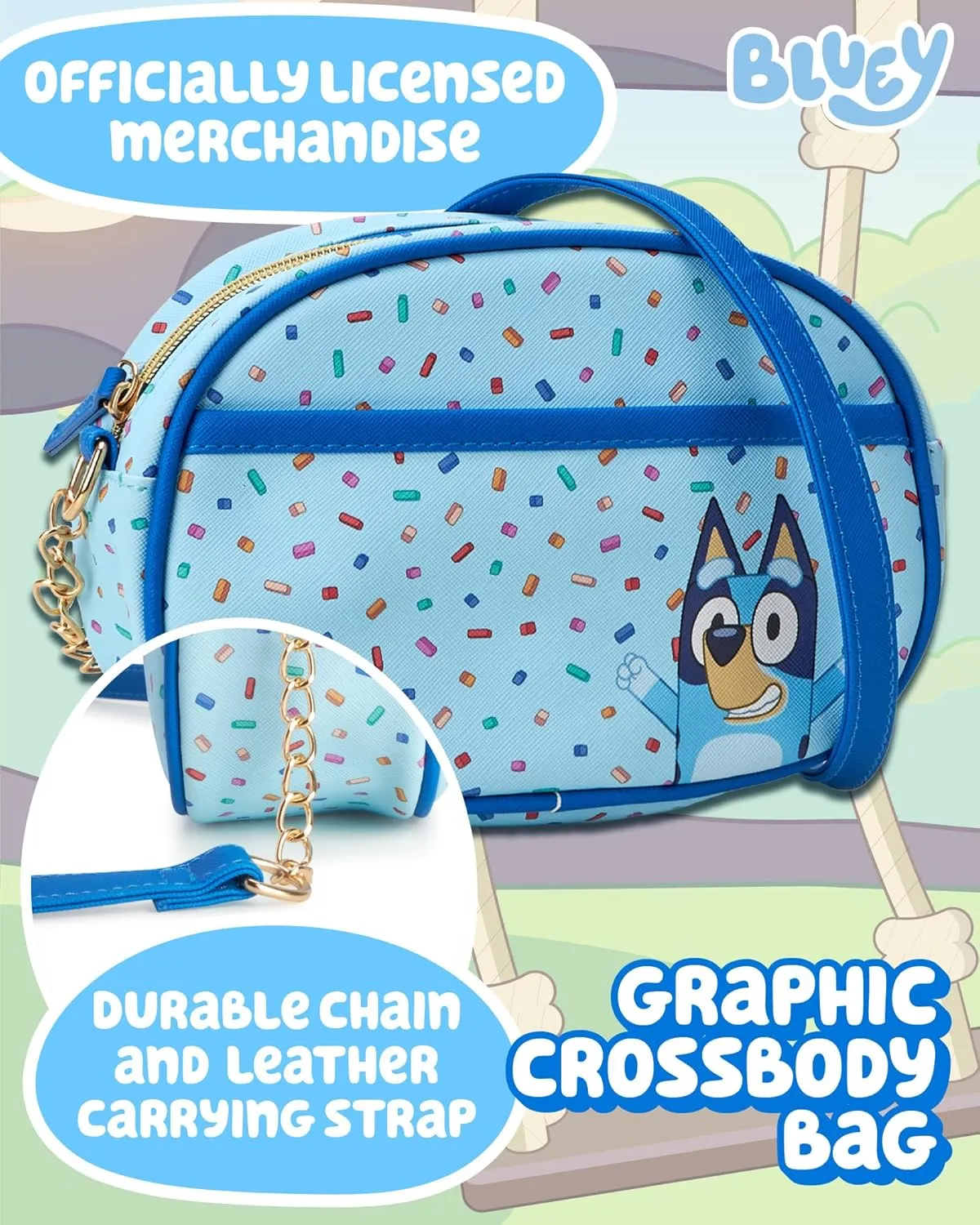 Fast Forward Girls Purse - Hello Kitty, Minnie Mouse, Stitch, Descendants, and Bluey - Cute Girls Bag with Adjustable Strap, Size One Size, Bluey Blue/Yellow
