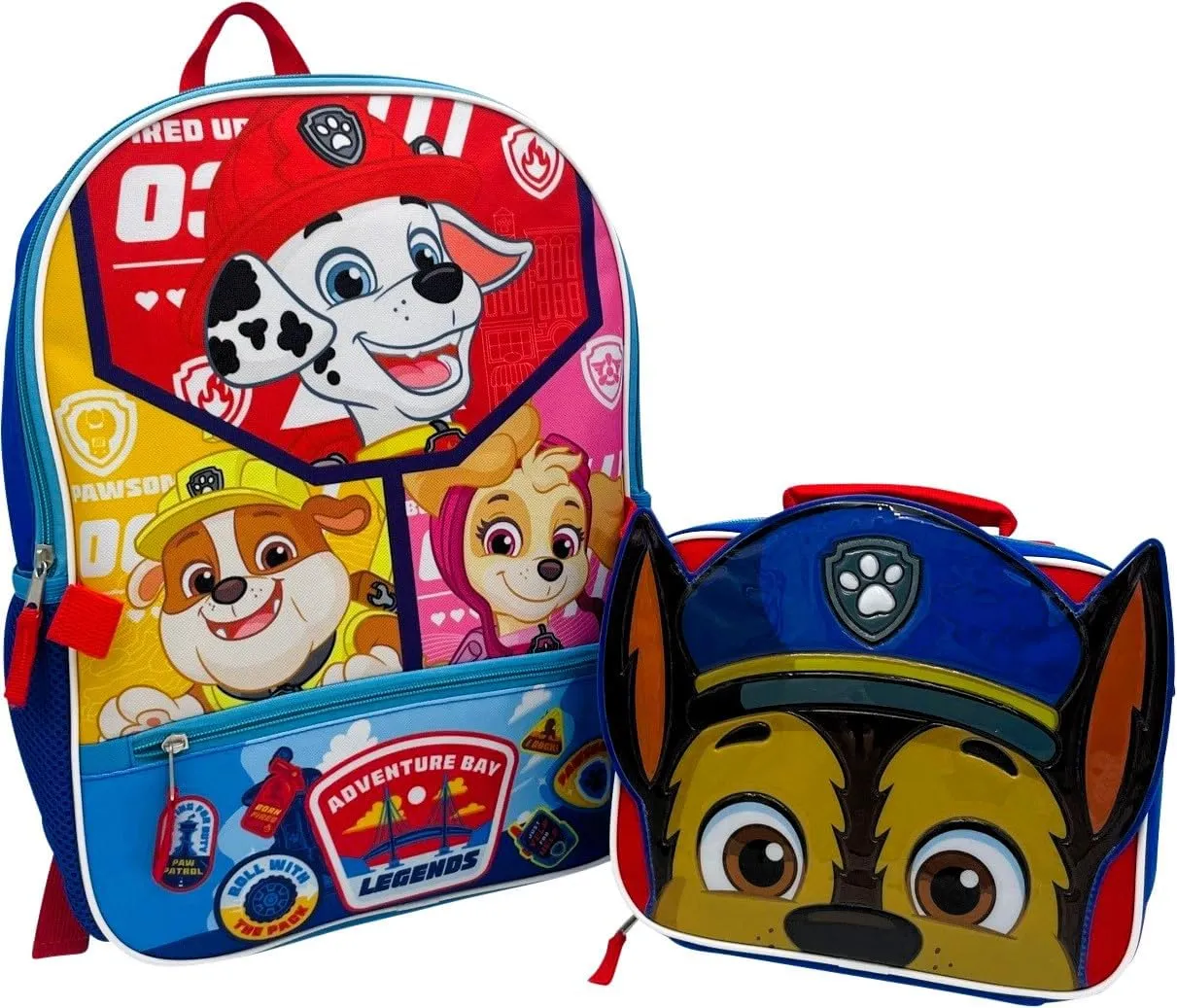 Fast Forward Kid's Licensed 16" Backpack with Lunch Box Set - 13 Piece Bundle with Variety School Supplies Including Pencil Case, Notebook, Folders and More (Paw patrol-Blue)