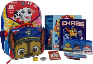 Fast Forward Kid's Licensed 16" Backpack with Lunch Box Set - 13 Piece Bundle with Variety School Supplies Including Pencil Case, Notebook, Folders and More (Paw patrol-Blue)