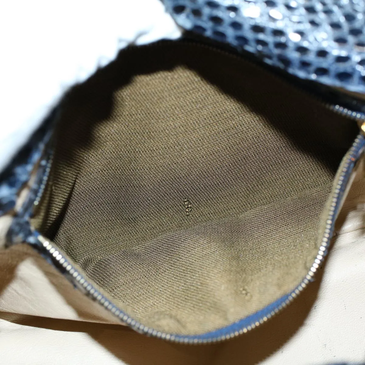 FENDI Snake Pattern Mamma Baguette Shoulder Bag Exotic leather Navy 55750