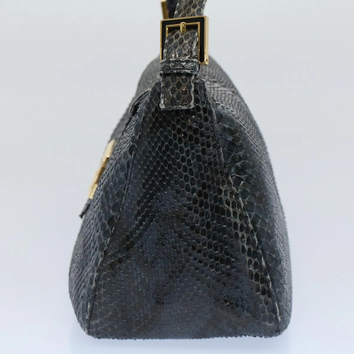 FENDI Snake Pattern Mamma Baguette Shoulder Bag Exotic leather Navy 55750