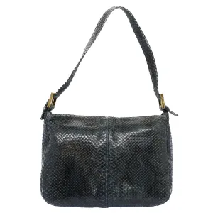 FENDI Snake Pattern Mamma Baguette Shoulder Bag Exotic leather Navy 55750
