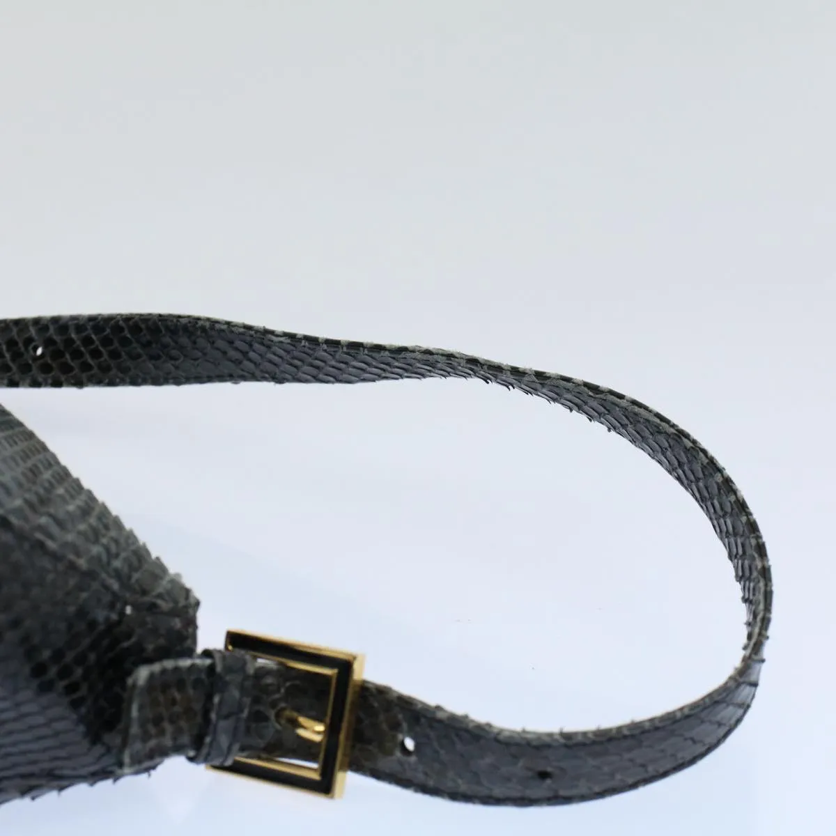 FENDI Snake Pattern Mamma Baguette Shoulder Bag Exotic leather Navy 55750