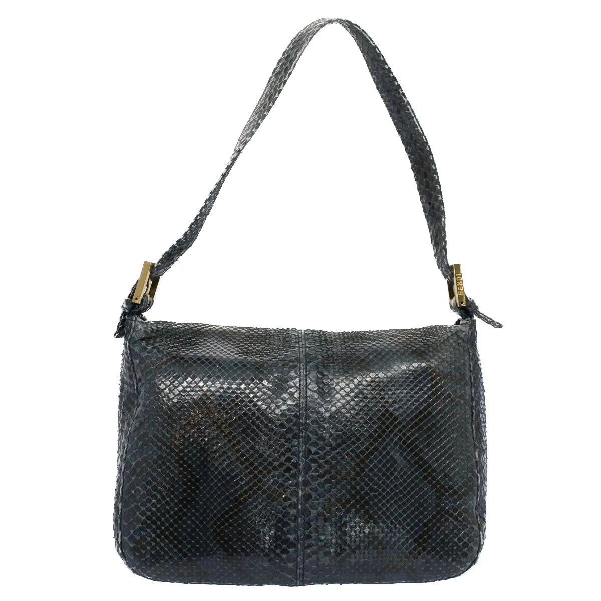 FENDI Snake Pattern Mamma Baguette Shoulder Bag Exotic leather Navy 55750