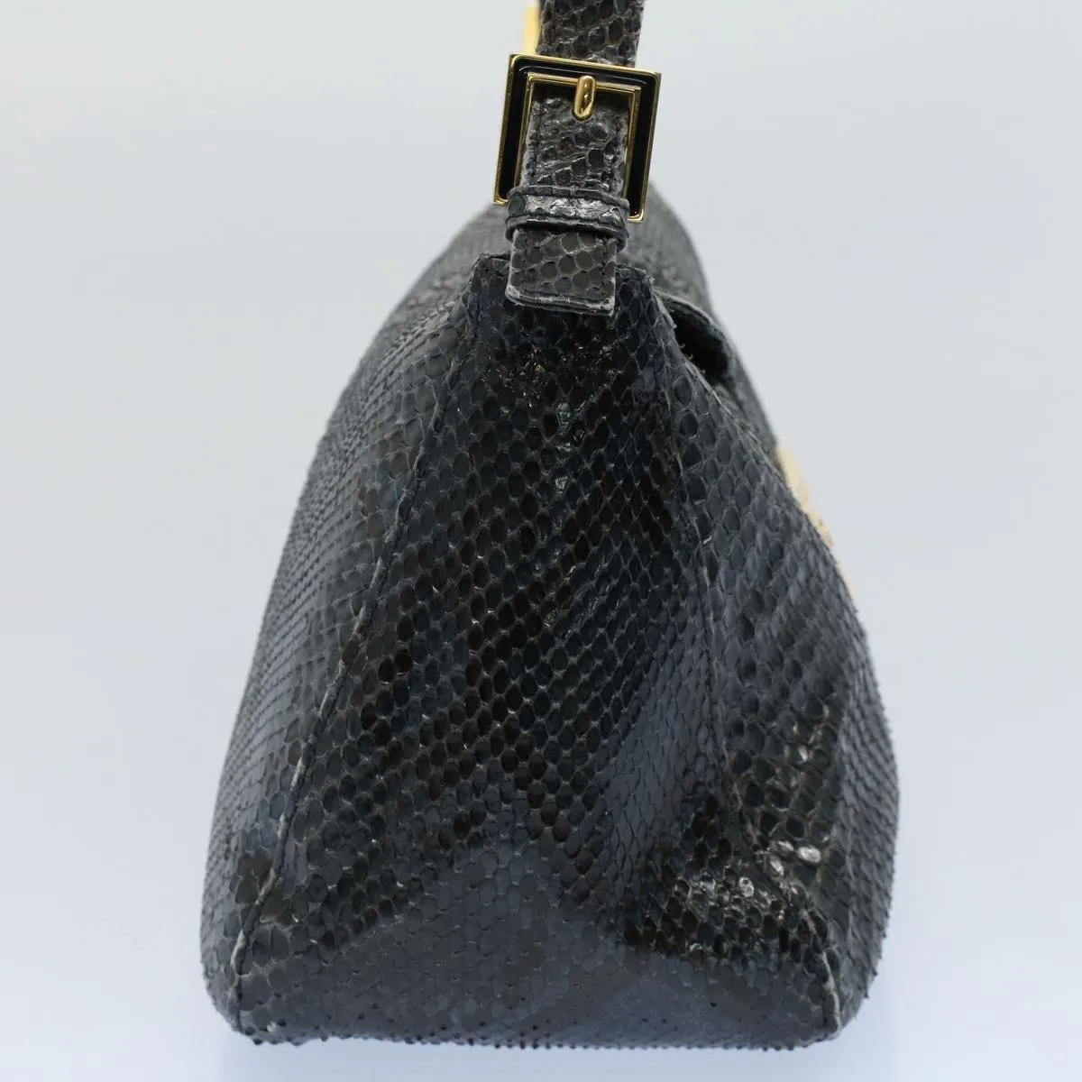 FENDI Snake Pattern Mamma Baguette Shoulder Bag Exotic leather Navy 55750