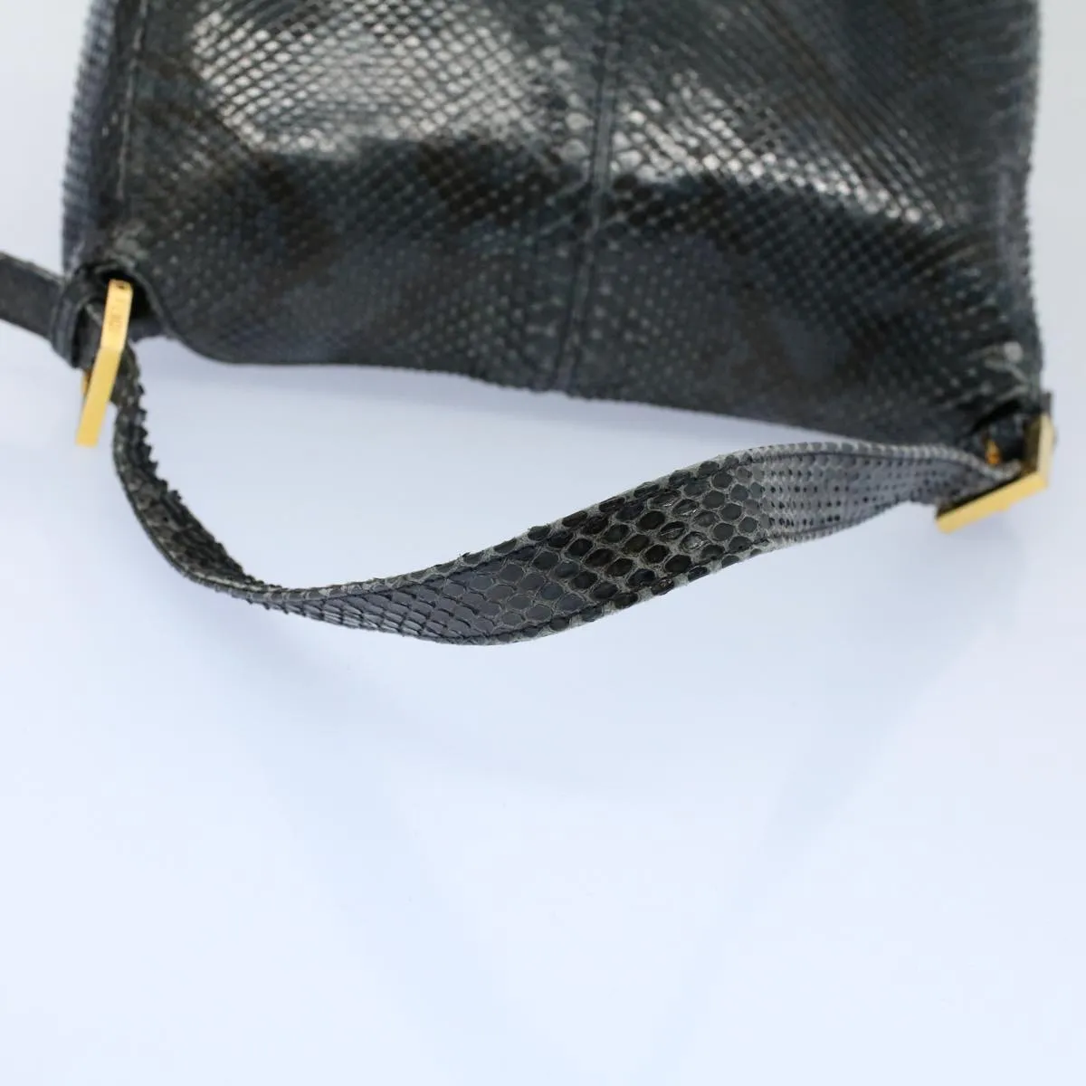FENDI Snake Pattern Mamma Baguette Shoulder Bag Exotic leather Navy 55750