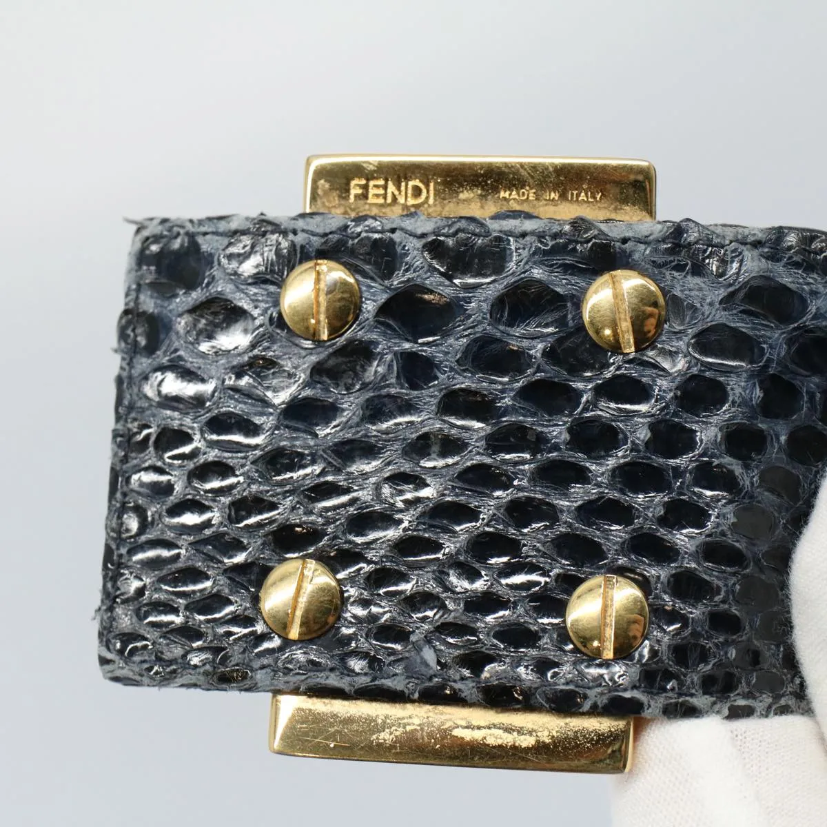 FENDI Snake Pattern Mamma Baguette Shoulder Bag Exotic leather Navy 55750