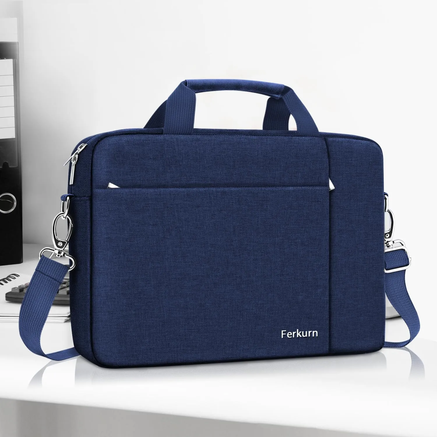 Ferkurn Laptop Bag Case for Women Men Computer Bag Compatible with HP Envy Pavilion Omen/LG Gram/MSI/Dell Inspiron XPS/Lenovo/Acer, Shoulder Strap Carrying Messenger Briefcase, Blue, 15.6 16 Inch