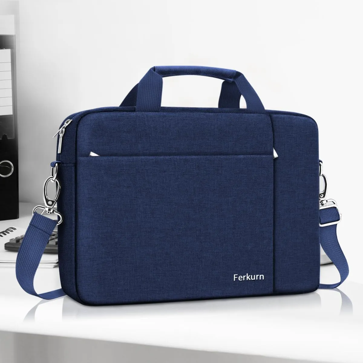 Ferkurn Laptop Bag Case for Women Men Computer Bag Compatible with HP Envy Pavilion Omen/LG Gram/MSI/Dell Inspiron XPS/Lenovo/Acer, Shoulder Strap Carrying Messenger Briefcase, Blue, 15.6 16 Inch