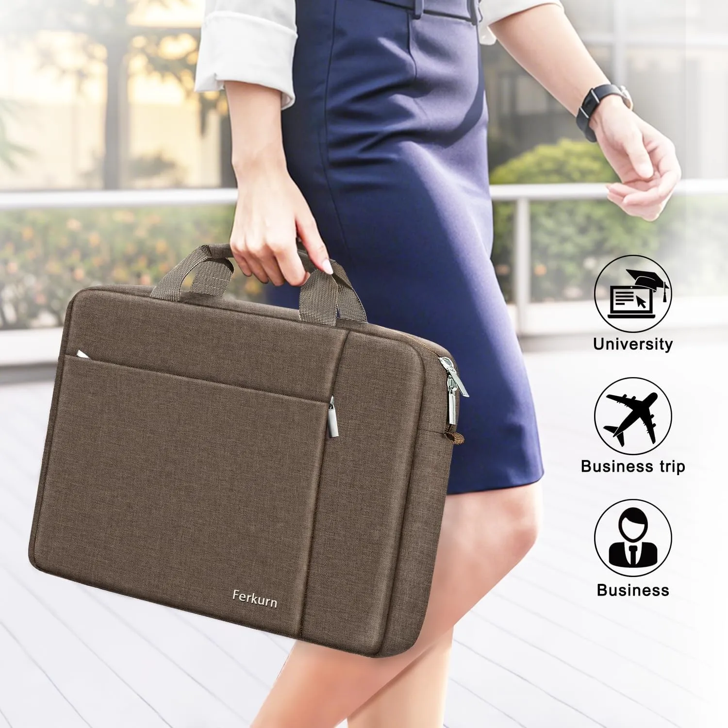 Ferkurn Laptop Bag Case for Women Men Computer Bag Compatible with HP Envy Pavilion Omen/LG Gram/MSI/Dell Inspiron XPS/Lenovo/Acer, Shoulder Strap Carrying Messenger Briefcase, Brown, 17 17.3 Inch