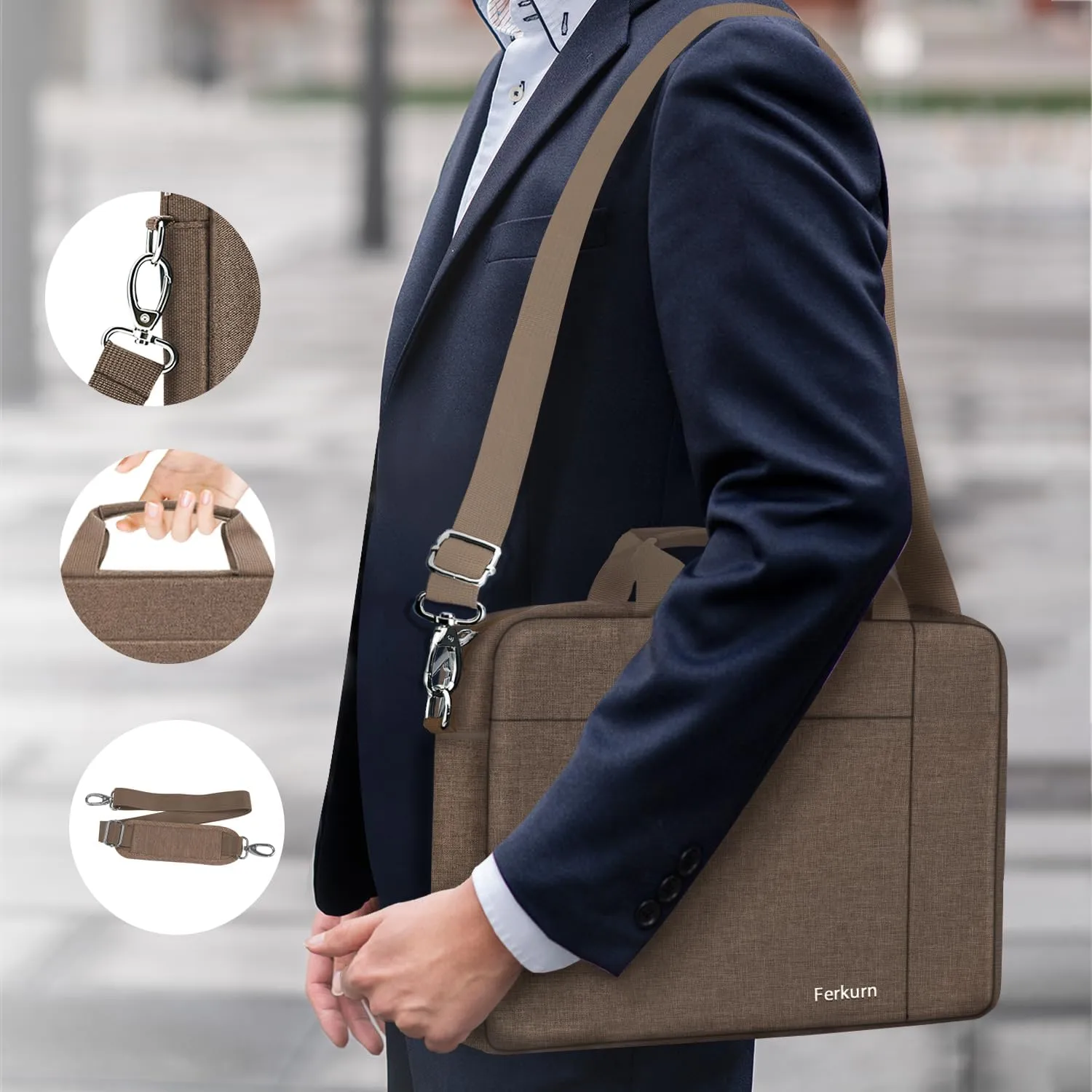 Ferkurn Laptop Bag Case for Women Men Computer Bag Compatible with HP Envy Pavilion Omen/LG Gram/MSI/Dell Inspiron XPS/Lenovo/Acer, Shoulder Strap Carrying Messenger Briefcase, Brown, 17 17.3 Inch