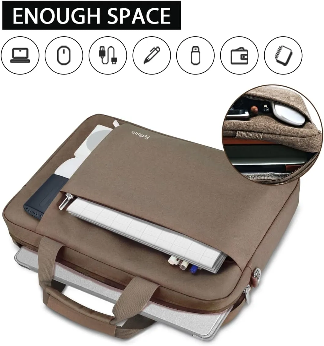 Ferkurn Laptop Bag Case for Women Men Computer Bag Compatible with HP Envy Pavilion Omen/LG Gram/MSI/Dell Inspiron XPS/Lenovo/Acer, Shoulder Strap Carrying Messenger Briefcase, Brown, 17 17.3 Inch