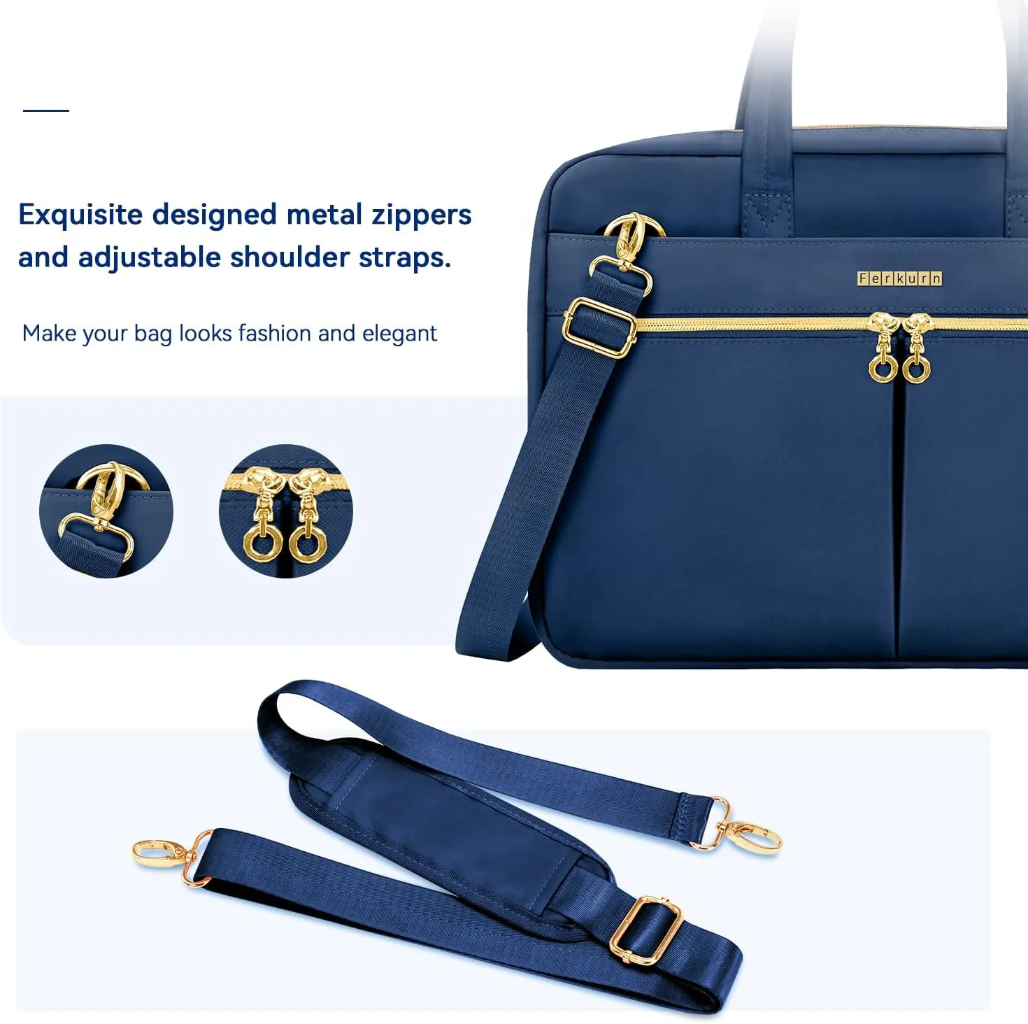 Ferkurn Laptop Bag Case Women Men Computer Bag Compatible with MacBook/HP/LG/Dell, Shoulder Strap Slim Carrying Messenger Briefcase, Blue, 15.6-16 Inch
