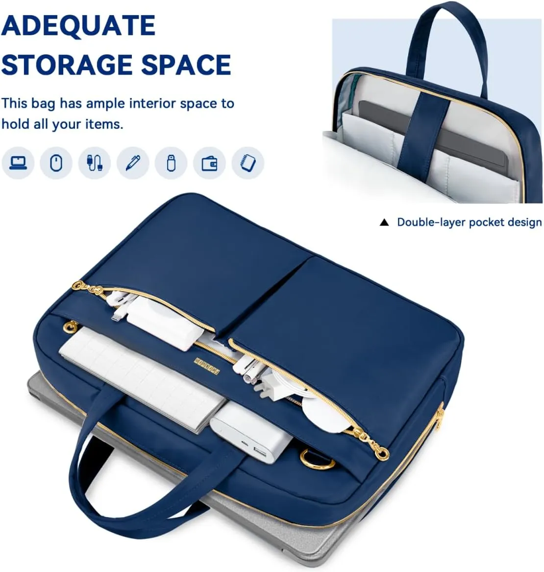 Ferkurn Laptop Bag Case Women Men Computer Bag Compatible with MacBook/HP/LG/Dell, Shoulder Strap Slim Carrying Messenger Briefcase, Blue, 15.6-16 Inch