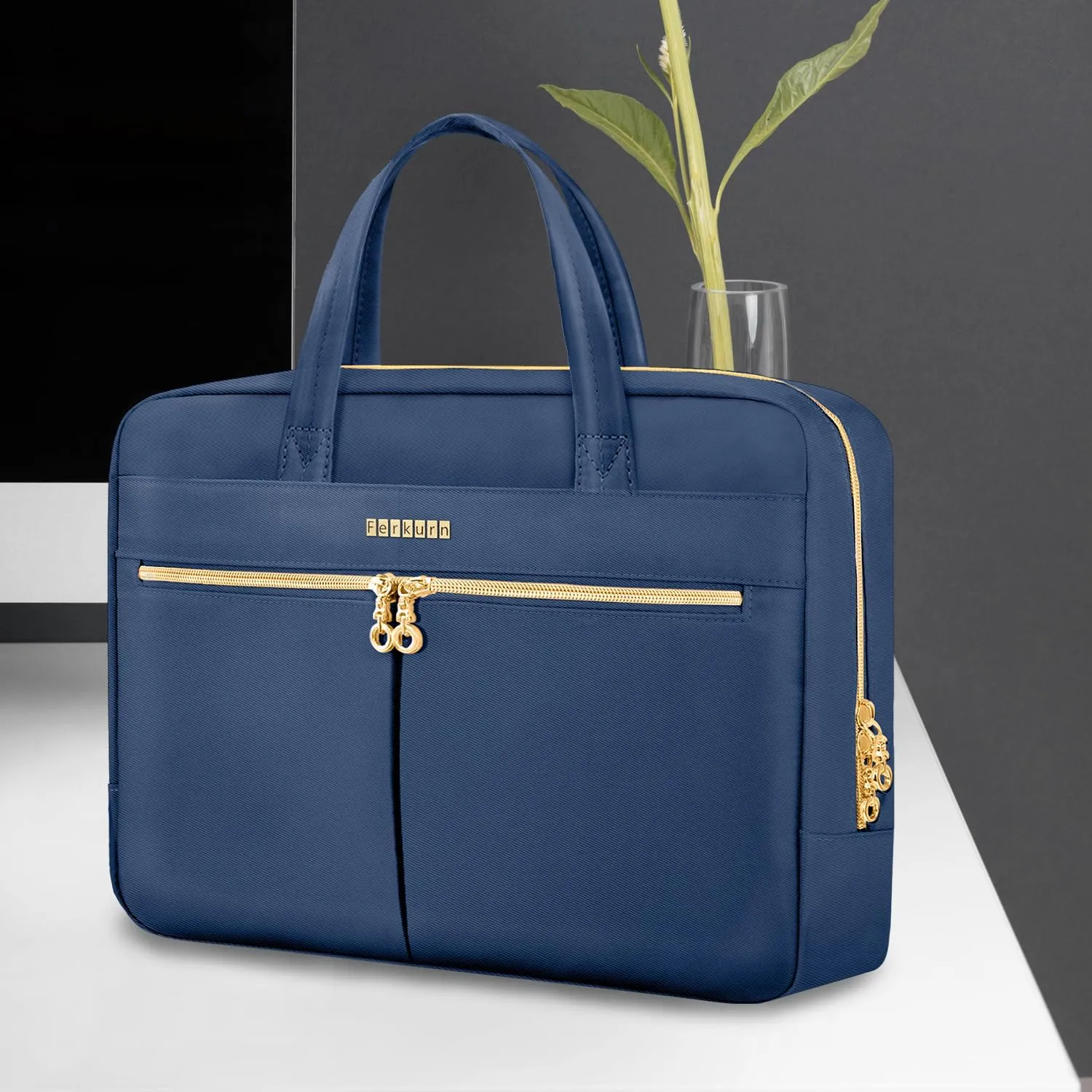 Ferkurn Laptop Bag Case Women Men Computer Bag Compatible with MacBook/HP/LG/Dell, Shoulder Strap Slim Carrying Messenger Briefcase, Blue, 15.6-16 Inch