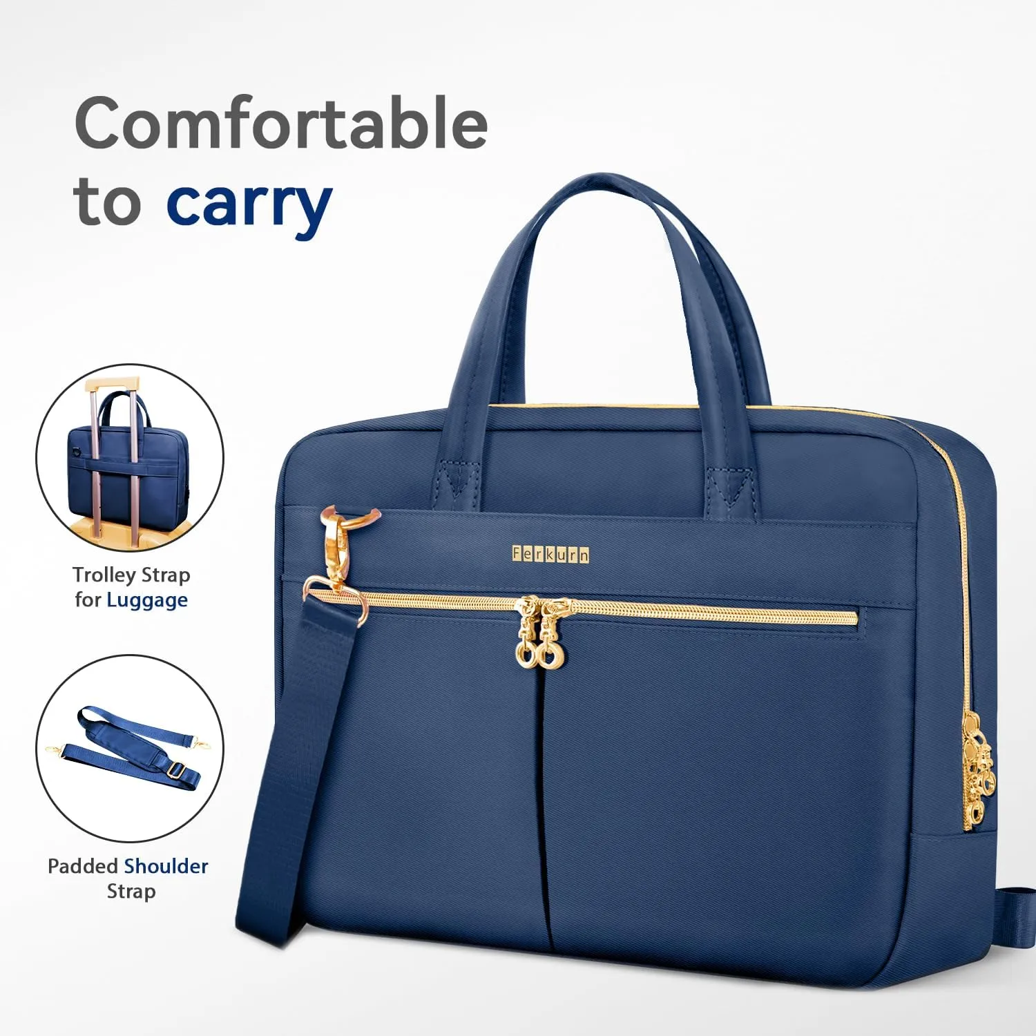 Ferkurn Laptop Bag Case Women Men Computer Bag Compatible with MacBook/HP/LG/Dell, Shoulder Strap Slim Carrying Messenger Briefcase, Blue, 15.6-16 Inch