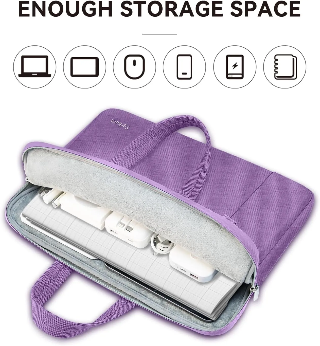 Ferkurn Laptop Bag Case Women Men Computer Sleeve with Shoulder Compatible with HP Envy Pavilion/Inspiron/Thinkpad/Vivobook/MSI/Surface,Waterproof Briefcase with Handle, Purple, 15 15.6 Inch