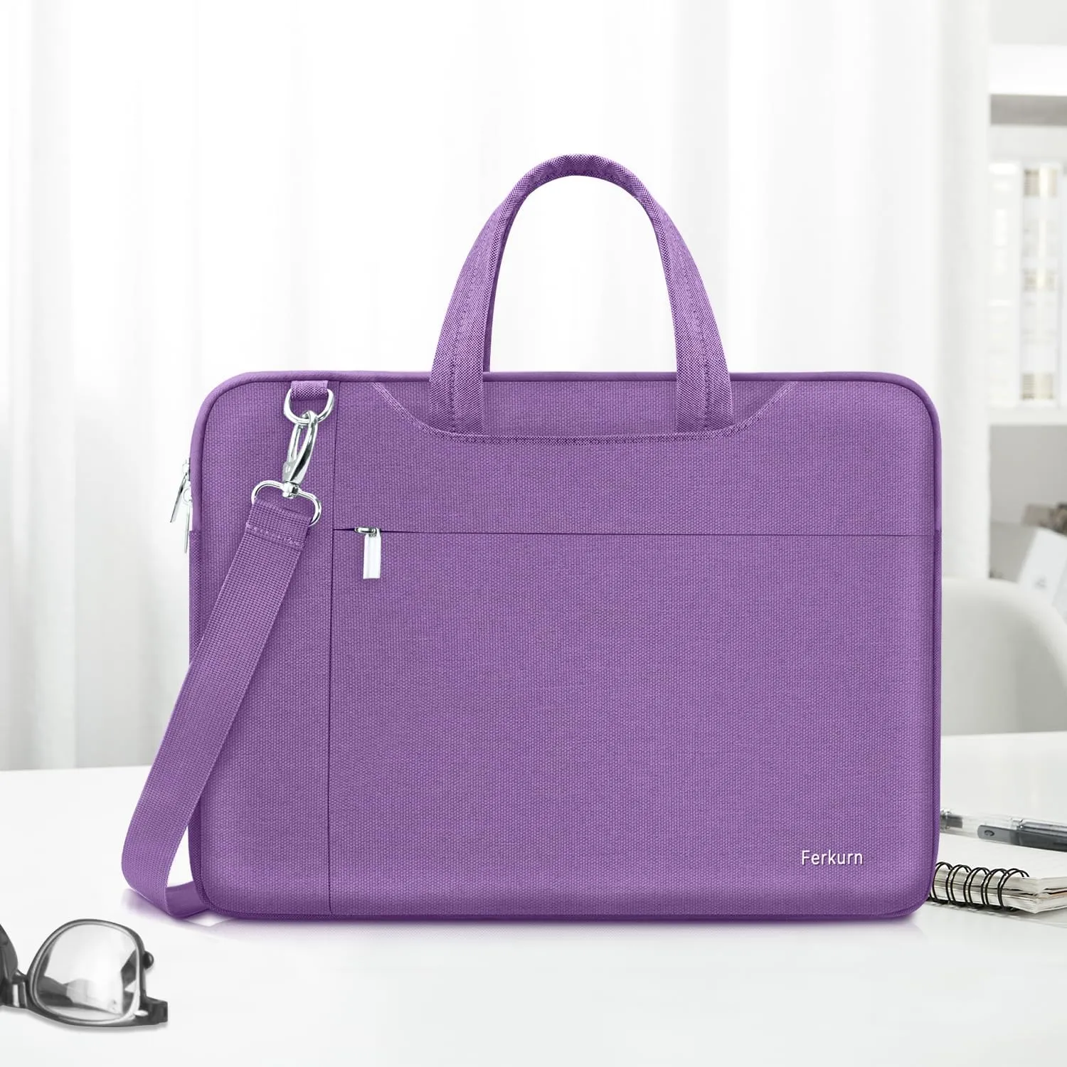 Ferkurn Laptop Bag Case Women Men Computer Sleeve with Shoulder Compatible with HP Envy Pavilion/Inspiron/Thinkpad/Vivobook/MSI/Surface,Waterproof Briefcase with Handle, Purple, 17 17.3 Inch