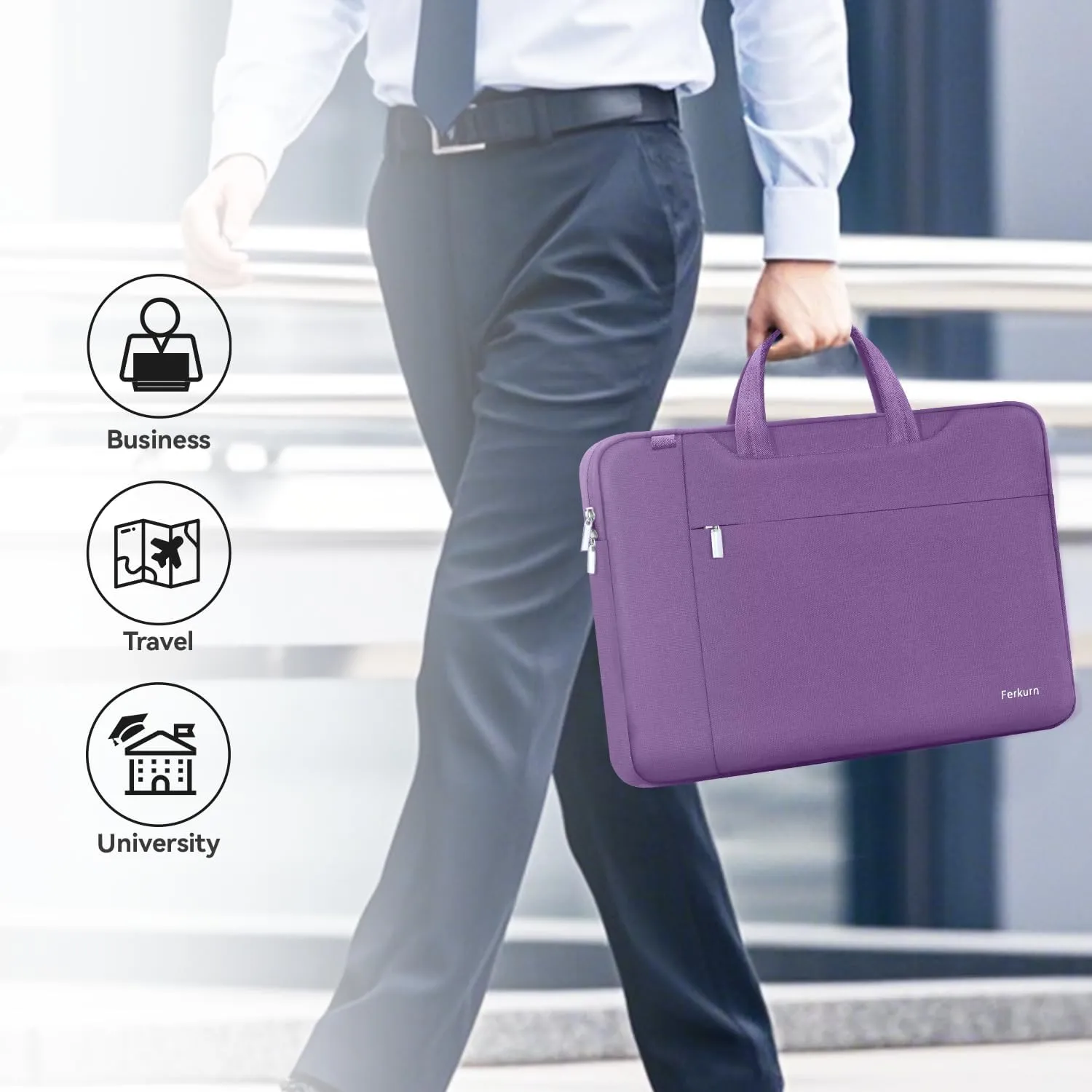 Ferkurn Laptop Bag Case Women Men Computer Sleeve with Shoulder Compatible with HP Envy Pavilion/Inspiron/Thinkpad/Vivobook/MSI/Surface,Waterproof Briefcase with Handle, Purple, 17 17.3 Inch