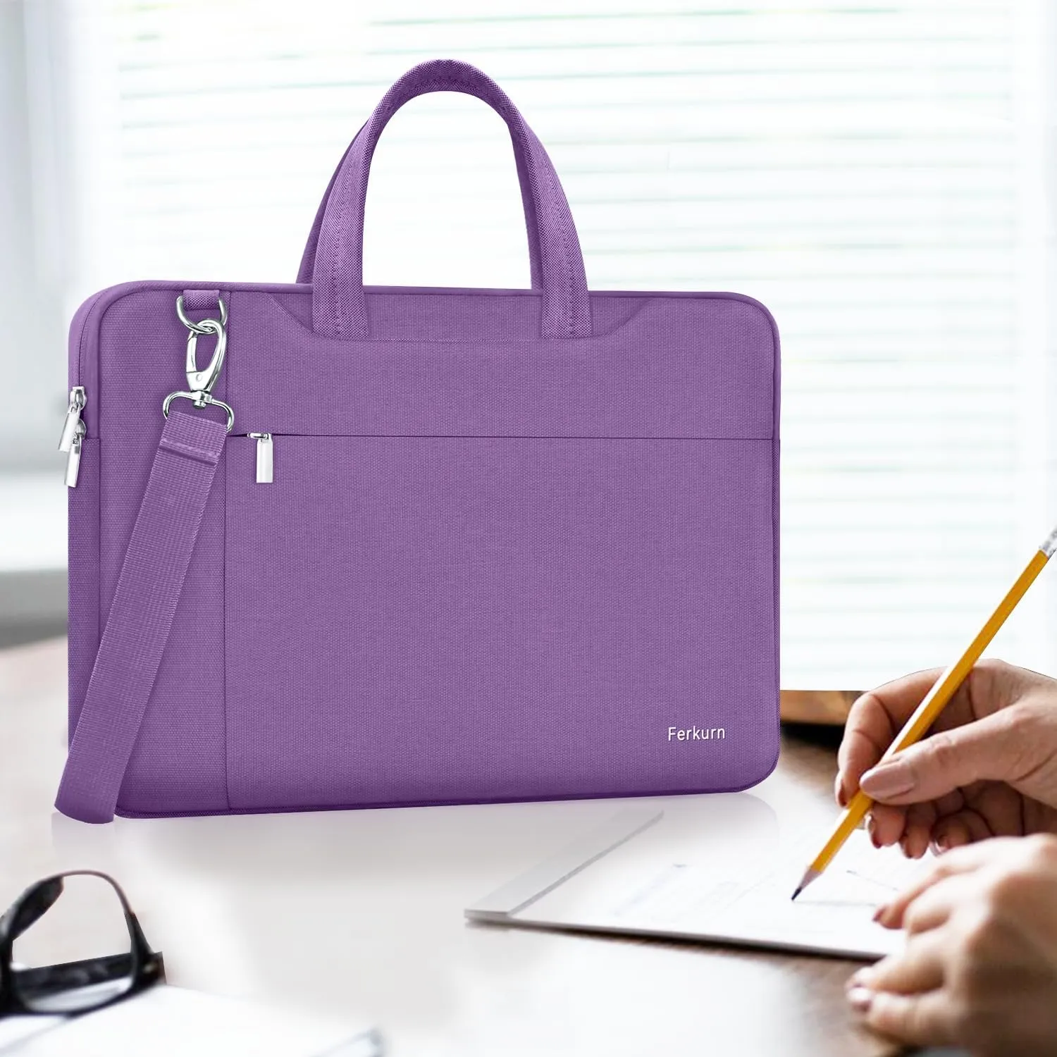 Ferkurn Laptop Bag Case Women Men Computer Sleeve with Shoulder Compatible with HP Envy Pavilion/Inspiron/Thinkpad/Vivobook/MSI/Surface,Waterproof Briefcase with Handle, Purple, 17 17.3 Inch