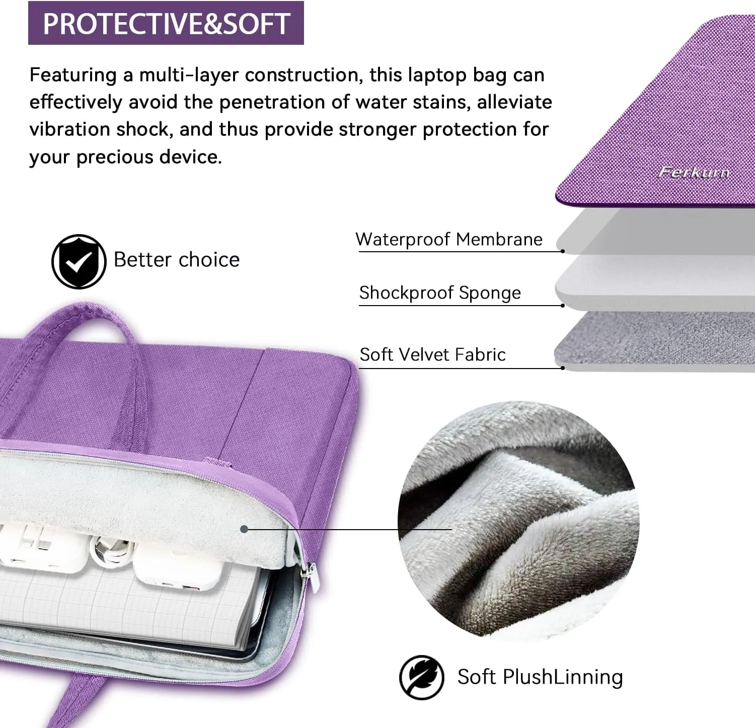 Ferkurn Laptop Bag Case Women Men Computer Sleeve with Shoulder Compatible with HP Envy Pavilion/Inspiron/Thinkpad/Vivobook/MSI/Surface,Waterproof Briefcase with Handle, Purple, 17 17.3 Inch