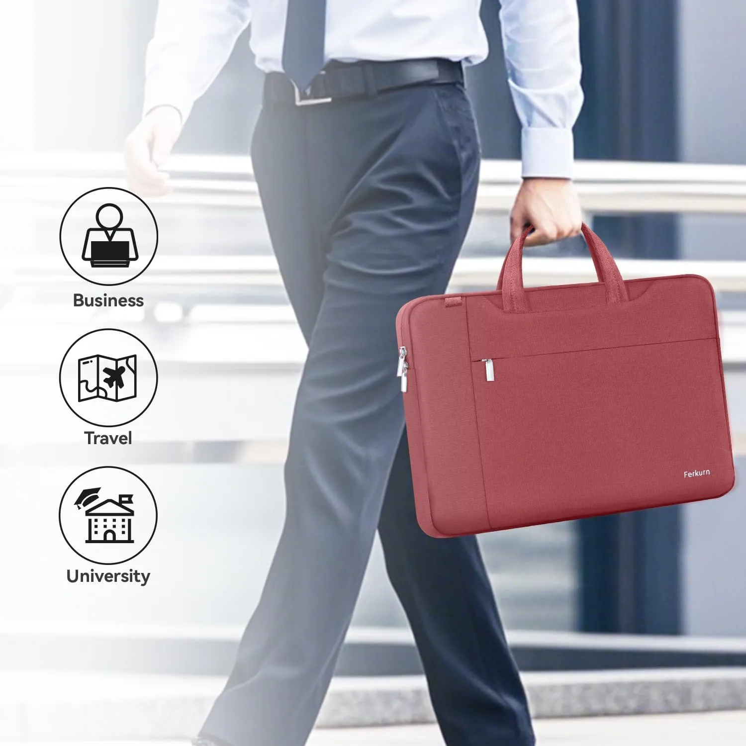 Ferkurn Laptop Bag Case Women Men Computer Sleeve with Shoulder Compatible with HP Envy Pavilion/Inspiron/Thinkpad/Vivobook/MSI/Surface,Waterproof Briefcase with Handle, Red, 15 15.6 Inch