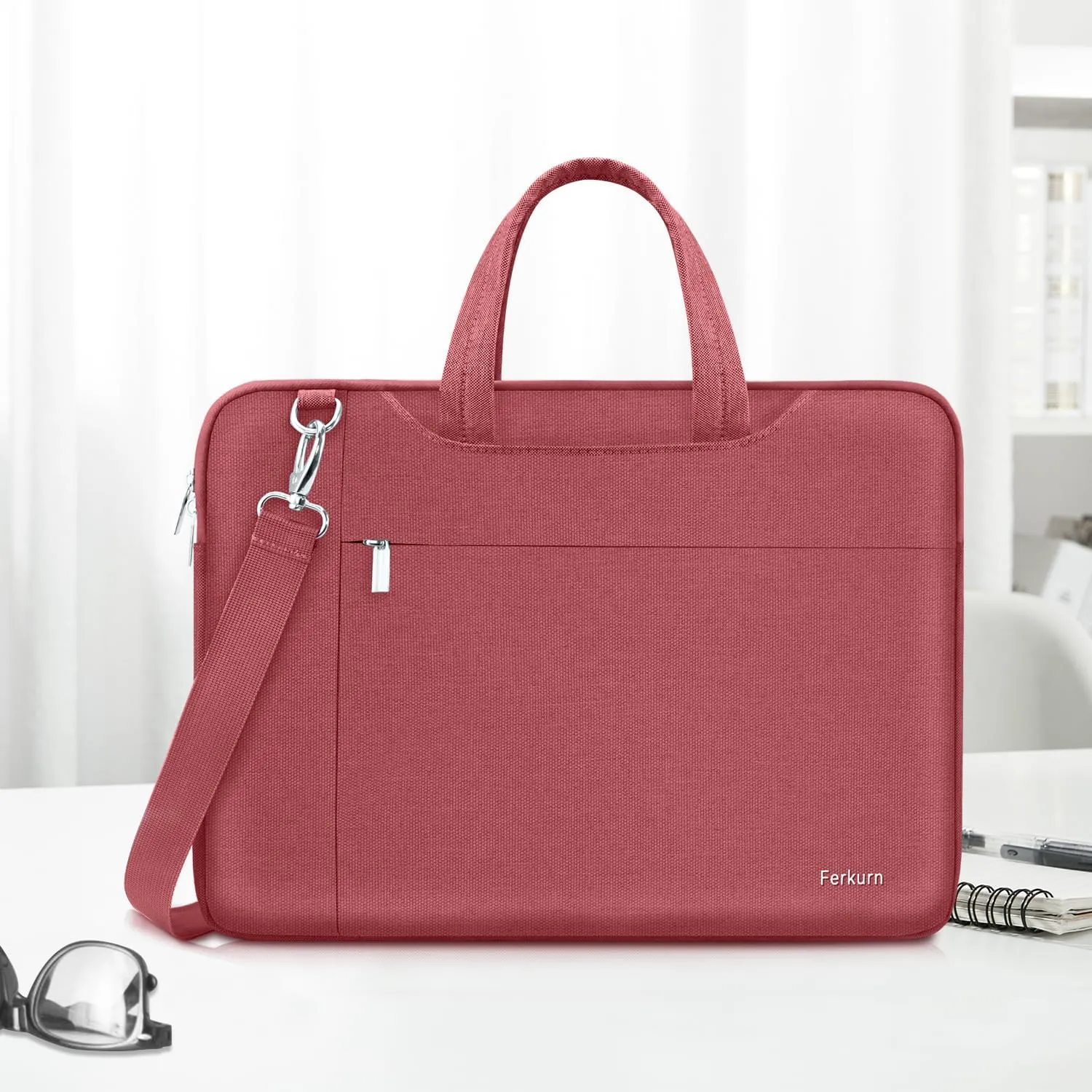 Ferkurn Laptop Bag Case Women Men Computer Sleeve with Shoulder Compatible with HP Envy Pavilion/Inspiron/Thinkpad/Vivobook/MSI/Surface,Waterproof Briefcase with Handle, Red, 15 15.6 Inch