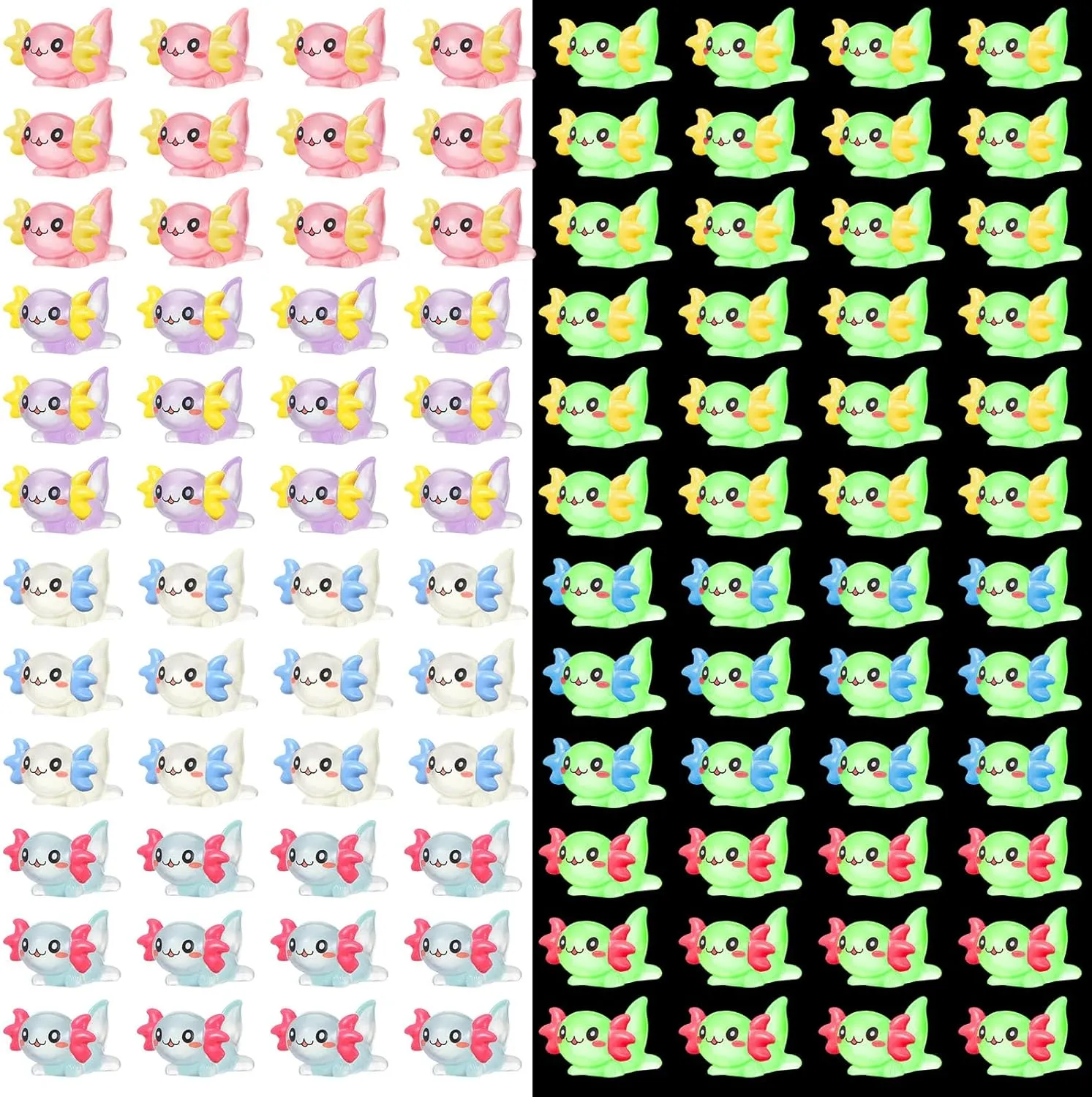 Ferraycle 150 Pcs Luminous Mini Resin Axolotl Charm Axolotl Tiny Animal Figurine for DIY Landscape Garden Dollhouse Birthday Party Decoration Ornament