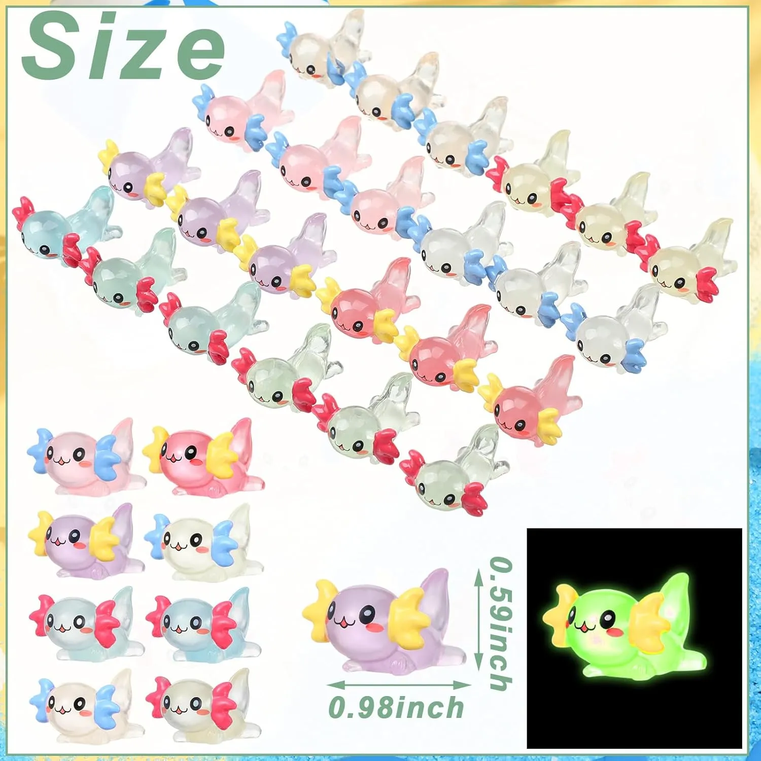 Ferraycle 150 Pcs Luminous Mini Resin Axolotl Charm Axolotl Tiny Animal Figurine for DIY Landscape Garden Dollhouse Birthday Party Decoration Ornament