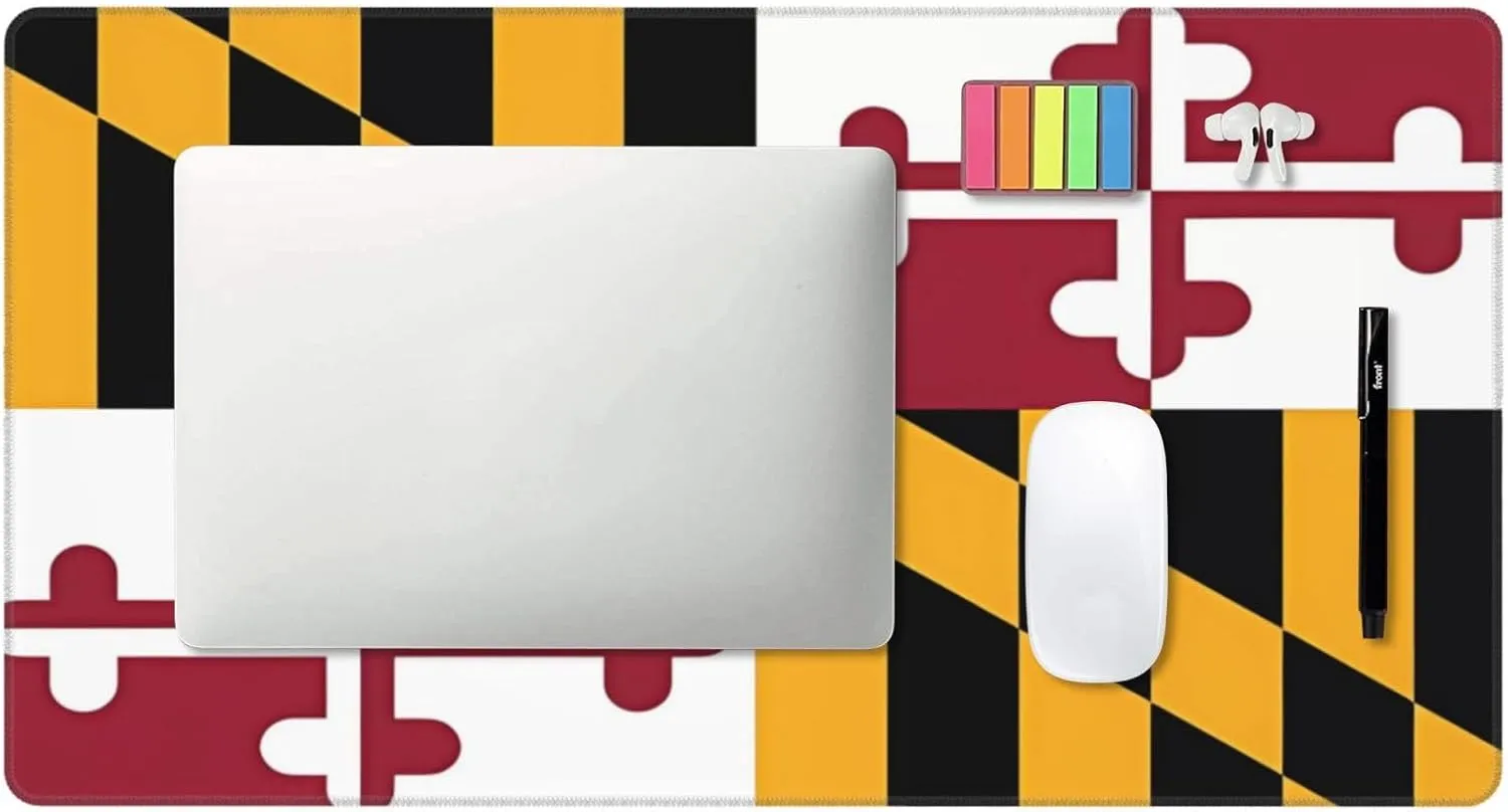 Flag of Maryland Non-Slip Desk Pad,Mouse Pad,Waterproof PVC Desk Table Protector, Easy Clean Laptop Desk Writing Mat for Office Work/Home/Decor